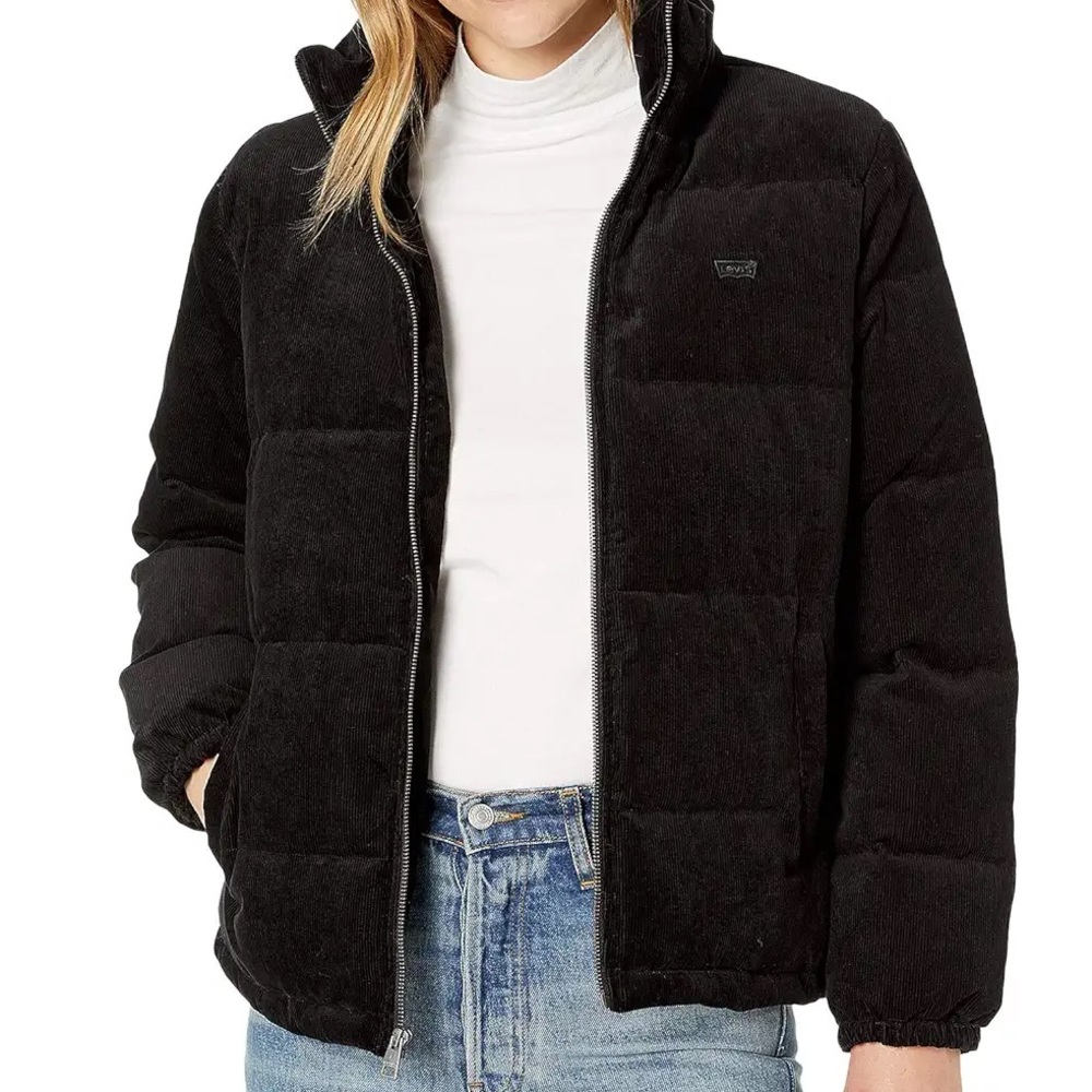 Levi’s women corduroy puffer jacket.  Color black, size large.